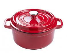 Olla de Hierro Fundido redonda con recubrimiento cerámico vitrificado Cocotte con tapa. Gourmet Tools (Rojo, 22cm)