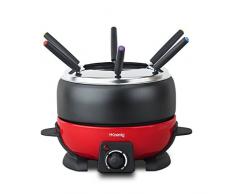 H.Koenig Fondue 6 Personas, 800 W, 2 litros, Capacidad de 2 l, 44 Decibeles, Acero, Rojo