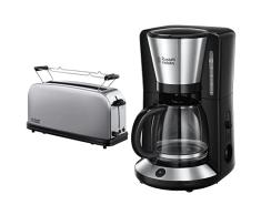 Russell Hobbs Adventure Cafetera de Goteo -ref. 24010-56 + Adventure Tostadora 1 Ranura Larga y Ancha, para 2 Rebanadas, Acero Inoxidable, Plata 21396-56