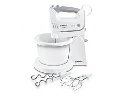 Bosch ErgoMixx MFQ36460, Batidora y Amasadora para Repostería, 450 W, Varillas Batidoras, Garfios Amasadores y Bol Giratorio, Color Blanco