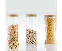 Laguiole - 3 tarros redondos de cristal de bambú de 1500 ml/1500 ml/1500 ml