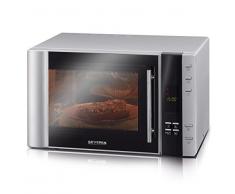 SEVERIN Microondas con grill y convección 3 en 1, horno microondas con 10 programas, microondas digital multifunción con plato giratorio y 2 rejillas, plateado/negro, MW 7775
