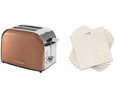 MakeCuisine Inspire Loft - Tostador Copper Tech - 900W, 2 Ranuras, Función Cancelar, Recalentar y Descongelar + Set 6 bolsas para Tostar - Reutilizables, Lavables y Libres de BPA