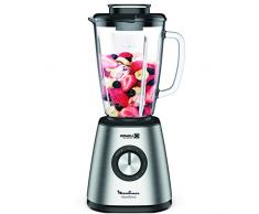 Moulinex Batidora de vaso Blendforce Cristal LM439D - Batidora vaso de cristal 800 W, 6 cuchillas con función pica hielos, 5 velocidades, limpieza fácil y jarra de cristal termoresistente de 1.25 L