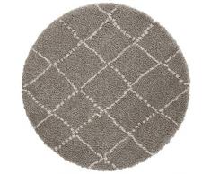 Mint Rugs Hash Alfombra Redonda, Suave, mullida, de Pelo Largo, Shaggy Flokati, diseño de Rombos, para salón, Cocina, Pasillo o Dormitorio, Color Gris y Crema, diámetro de 120 cm, Polipropileno