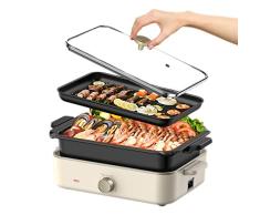 Sartén Eléctrica, 1400W Olla Multifuncional, 2 en 1 Sartenes-Parrillas Eléctricas, 1400W Calor Rápido Plancha Parrilla, Cocina Varios con 3 Temperaturas, Recubrimiento Antiadherente