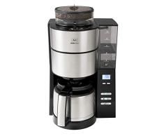 Melitta Aromafresh Therm 1021-12, Cafetera de Goteo con Molinillo, Jarra térmica, Temporizador, Protección Antical, Programable, Depósito Extraíble, Negro, 1000 W, 1.25 litros, Acero Inoxidable