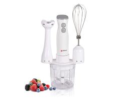 alpina Batidora de mano – Set con picadora, batidora y batidor – 2 velocidades – 250 W – Acero inoxidable – Blanco