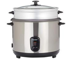 Bestron Olla Arrocera Grande con Recipiente de Cocción al Vapor y Función de Retención de Calor, 2,8 Litros, 1000 Vatios, Acero Inoxidable
