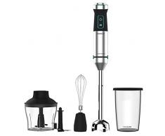 Cecotec Batidora de mano Power TitanBlack 1500 XL Cream&Crush. Potencia 1500 W, Cuchilla 4 hojas con revestimiento titanio, Pie XL, Campana antisalpicaduras, Velocidad ajustable, Función Turbo