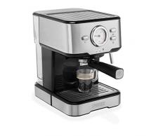 Princess 249412 Máquina de café Expresso italiano, cafetera compatible con cápsulas Nespresso, 20 bares de presión, depósito extraíble de 1.5 l, 1100 W, Plateado y negro