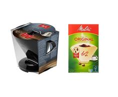 Melitta 6761018, Soporte Para Filtros De Café, Para Filtros De Tamaño 1X4, Compatible Con 1 Jarra O 2 Tazas, Plástico, Pour Over, Negro + 502001 Filtros De Café Desechables, Papel, Natural, 1 X 2
