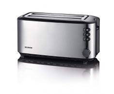 SEVERIN Tostadora automática, tostador largo con soporte para panecillos, tostadora doble, 1400 W de potencia, acero inoxidable cepillado y negro, AT 2509