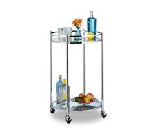 Relaxdays Carrito Cocina con Ruedas, Camarera 2 Baldas Redondas, Carro Auxiliar Acero, Espejado, 75 x 50 cm, Plateado