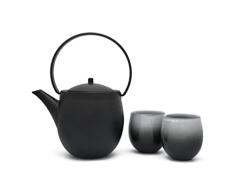 Bredemeijer Tetera Asia de hierro fundido, color negro, 1,2 L, incluye 2 tazas de porcelana para preparar té suelto
