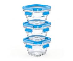 Emsa Clip&Close - Set 3 Herméticos de Cristal redondos de polipropileno, higiénico, no retiene olores ni sabores 100% libre de BPA, apto para congelador y microondas, apto para lavavajillas, azul