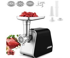 Picadora de carne eléctrica de acero inoxidable, con 3 placas de lijado, hoja y fijación de cubo, aprobado ETL, máx. 2000 W (L1)