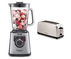 Moulinex Perfect Mix + LM811D Batidora de vaso de 1200 W, vidrio acabados exteriores de acero inoxidable + Classic LS330D Tostador Acero Inoxidable, 2 Ranuras largas y anchas, 1400 W