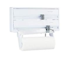 Relaxdays Portarrollos de Cocina 3 en 1, Dispensador Aluminio y Film Transparente, 40 cm ancho, Plástico-Metal, Blanco