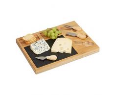 Relaxdays - 10022234 Set Tabla de queso Quesera Divide de bambú, 3 Queso Cuchillo, de pizarra, hxbxt: 3 x 40 x 30 cm, color natural