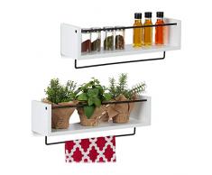 relaxdays Estantes de Pared para Cocina, Colgantes, Organizador especiero, 17,5x51x15 cm, 2 Uds, Blanco, DM-Hierro