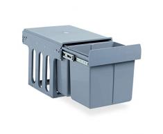 Relaxdays Contenedor empotrable de cocina, Deslizable, 2x Cubos de 15L, Para armarios, Plástico, 35 x 34 x 48 cm, Gris