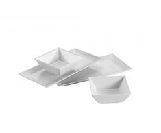 MÄSER 931363 Platos rectangulares y 2 Cuencos Cuadrados en Blanco, Juego de vajilla de Porcelana para 2 Personas