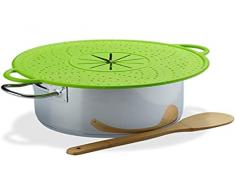 Relaxdays Tapa Antisalpicaduras, Vaporera Silicona, Salvamanteles para Ollas, Resistente al Calor, 30 cm, Verde