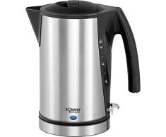 Bomann WKS 1356 - Hervidor de agua eléctrico 1,7 litros, recipiente acero inoxidable sin BPA, resistencia oculta, 2200 W apagado automático, inalámbrico 360º sin cable, filtro de cal, negro