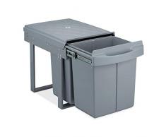 Relaxdays Einbaumülleimer Cubo de Basura Doble (Extensible, 2 recipientes de 20 l, 41 x 34 x 52 cm), Color Gris, plástico ABS