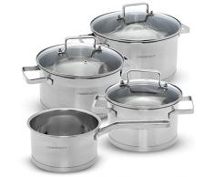 Classbach C-KTS 4016 Juego de 7 ollas de acero inoxidable para todo tipo de cocinas (inducción, gas, vitrocerámica, vitrocerámica, eléctrica), apto para lavavajillas, juego de ollas para camping