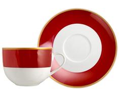 H&H 9303361 Taza Té con Plato de Porcelana, Rojo rubí/Dorado, 220 cm