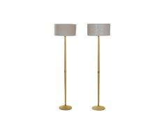 Lámpara de Pie DKD Home Decor Beige Metal Lino Crema 60 W Fresno (2 pcs) (40 x 40 x 155 cm)