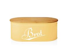 Lumaland Panera Vintage en Metal con Tapa en Bambú - Recipiente para Guardar el Pan con Tabla De Cortar - Caja de Almacenamiento para Cocina - Ovalada/Arena