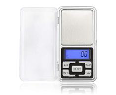 Báscula Digital de Precisión, Báscula portátil de Bolsillo, Pantalla LCD Retroiluminada, Precisión con Función de Tara, Acero inoxidable, Mini balanza para joyería, cocina, pastillas, infusiones