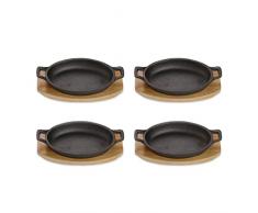 Echtwerk Cuenco para servir de hierro fundido, sartenes para servir, cazuela con tabla de servir, sartén, ya quemado, para horno, barbacoa y barbacoa, ideal para servir, gran edición, 4 piezas