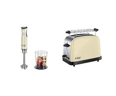 Russell Hobbs Retro Batidora de Mano ref. 25232-56 + Colours Plus Tostadora 2 Ranuras Cortas y Anchas, para 2 Rebanadas, Acero Inoxidable, Crema 23334-56