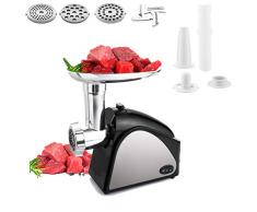 Meykey Picadora de Carne Eléctrica, Max 2000W picadora de carne profesional, Máquina Picadoras de Carne con 3 Placas de Molienda, Embutidora de Salchichas, Función inversa, Acero Inoxidable