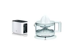 Braun Hogar HT3000WH Tostador pan, 1000 w, 2 ranuras + CJ3000 WH Exprimidor Eléctrico de Naranjas, 20 W, 350 ml