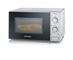 SEVERIN Microondas 2 en 1, con Función Grill, Incl. Rejilla de Grill y Plato Giratorio (Ø 24,5cm), 700W, MW 7896, Acero Inoxidable/Negro