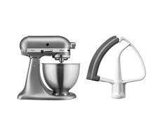 KitchenAid 5K45SSESL Robot de cocina 4,3 L + 5KFE5T K5FE5T-Batidor Plano Flexible para Robot de Cocina Artisan, 0 Decibeles, Metal, Blanco