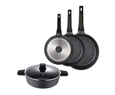 SAN IGNACIO Bistro | Sartenes Antiadherentes | Set de 5 Piezas de 20, 24 y 28cm y Cacerola Baja de 28cm | Fabricadas con Aluminio Fundido | Juego de Sartenes | Aptas para Todo Tipo de Cocinas