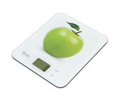 Tm Electron TMPBS021 Báscula Digital de Cocina Ultra Delgada con diseño de Manzana, Pantalla LCD de 18 mm, Cristal, Blanco