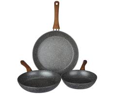 Tognana Piedra y Madera Juego de 3 sartenes, Aluminio Silicona Vidrio, Gris