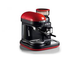 Ariete 1318 Cafetera Espresso Moderna con Molinillo de Café Integrado, 15 Bares De Presión, 0.8 Litros, Apagado Automático, Depósito Molinillo 250 g, Color Rojo