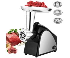 Picadora de carne eléctrica Nictemaw 2000W, picadora de carne eléctrica con 3 placas de molienda, tubo de llenado de salchichas, INOX