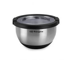 Orbegozo BOA 1500 - Bol de acero inoxidable, 1,5 litros, base de silicona antideslizante, tapa de plástico transparente, apto para lavavajillas