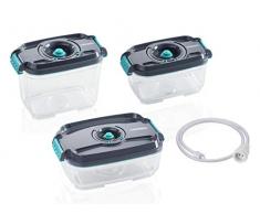 Leifheit Set de 3 recipientes para alimentos al vacío, fiambrera hermética e impermeable sin BPA, tápers para microondas, congelador y lavavajillas