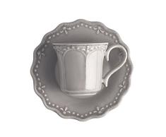 H&H 9795161 Juego de 6 Tazas de té Crowne Gris con Platos Cc180 Desayuno decoración de Mesa