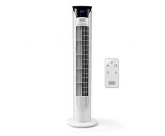 Black + Decker – BXEFT48E Ventilador de torre digital oscilante y silencioso con mando a distancia. 81cm de altura. 3 velocidades. 3 modos. Temporizador 12h. Temperatura ambiente. Potente. Blanco.